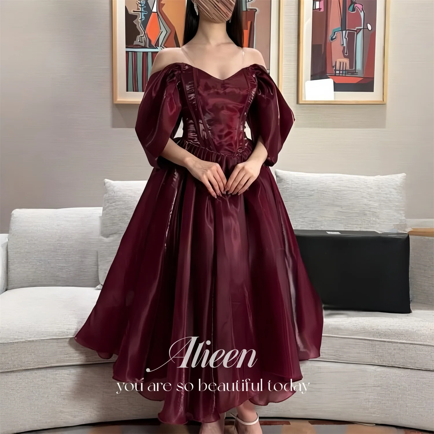 

Evening Dress Women European Burgundy Satin A-Line Ruffles Formal Aileen Long Floor-Length 2026 Customized Robes de Soirée
