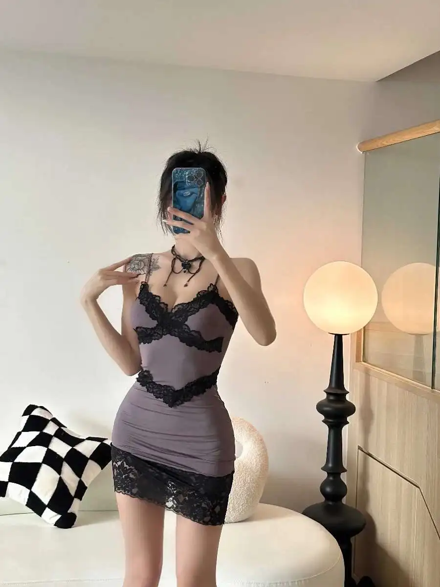 Robe en dentelle américaine épicée pour filles, élégante et Sexy, nouvelle collection d'été, bretelles serrées enveloppées aux hanches, dos ouvert, robes Sexy à la mode CX1C