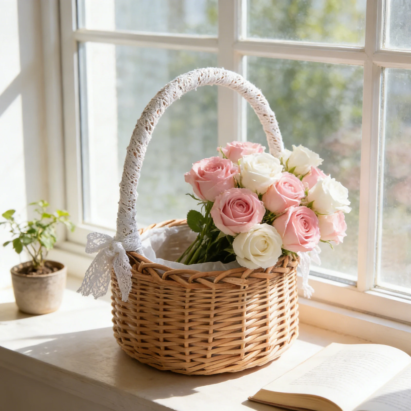 Large Wicker Flower Basket with Tassel Decoration Handwoven for Weddings Holidays and Home Decor