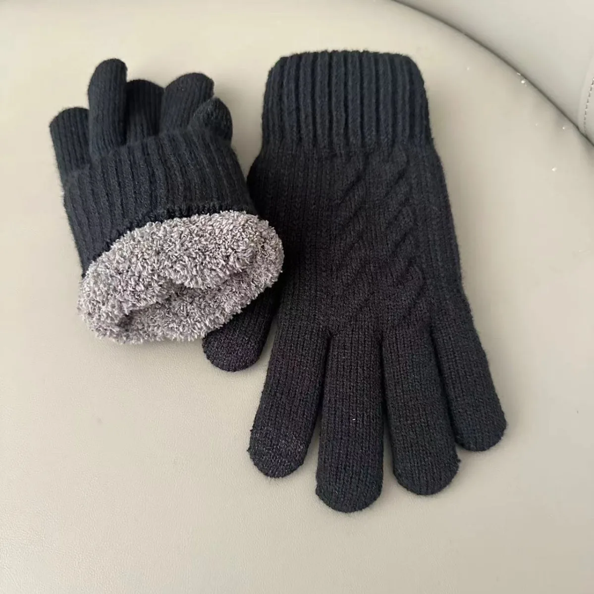 New Men's Warm Full Finger Gloves Winter Touchscreen Plus Fleece Gloves Woman Thickening Wool Knitted Cycling Driving Gloves