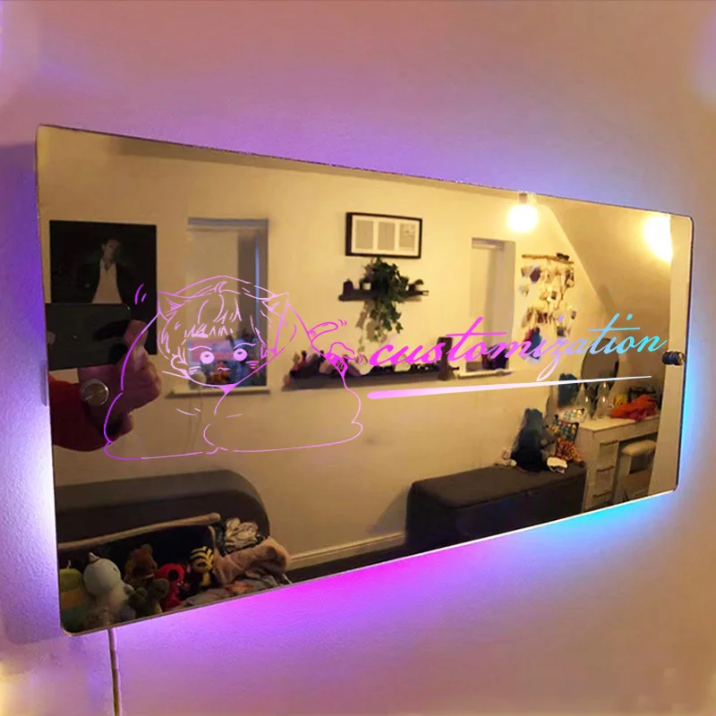 

Personalised Mirror Light Words Acrylic Mirror Wall Decor LED Light Wall Custom Name Neon Sign Star Fans Gift Room Decorations