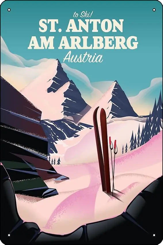 St. Anton am Arlberg señal de estaño de Metal con estampado de esquí austriaco, cueva de hombre divertida, Bar y decoración de oficina en casa, 12X8 pulgadas