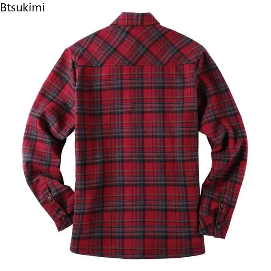 New2024 Men\'s Plaid Plus Fleece Jacket Autumn Winter Turn-down Collar Button Thickened Shirt Jacket For Men Casual Jacket Shirts