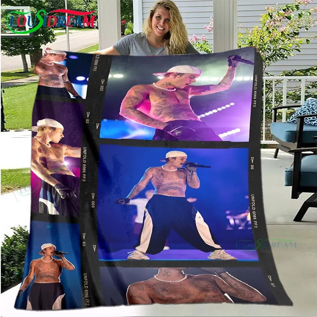 Pop Singer J-Justin Bieber Pattern Blanket Star Art Flannel Thin Blanket Portable Home Travel Office Lunch Break Blanket