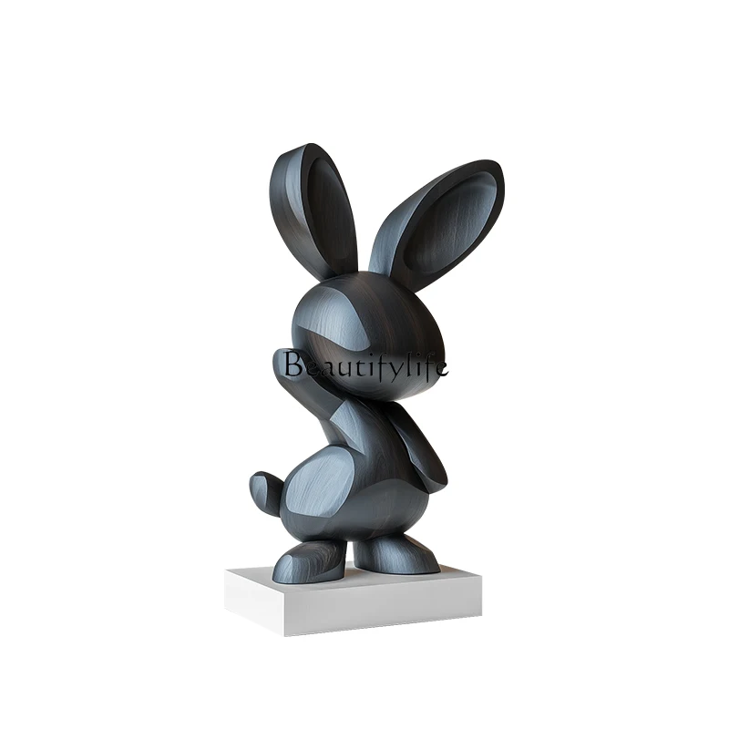 

-Abstract rabbit solid wood sculpture ornament large floor decoration art installation