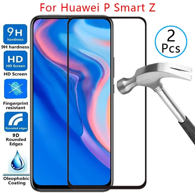 2pcs for Qgt 9d Screen Protector Tempered Glass Case for Huawei P Smart Z Cover on Psmartz Psmart Smar Smat Sam