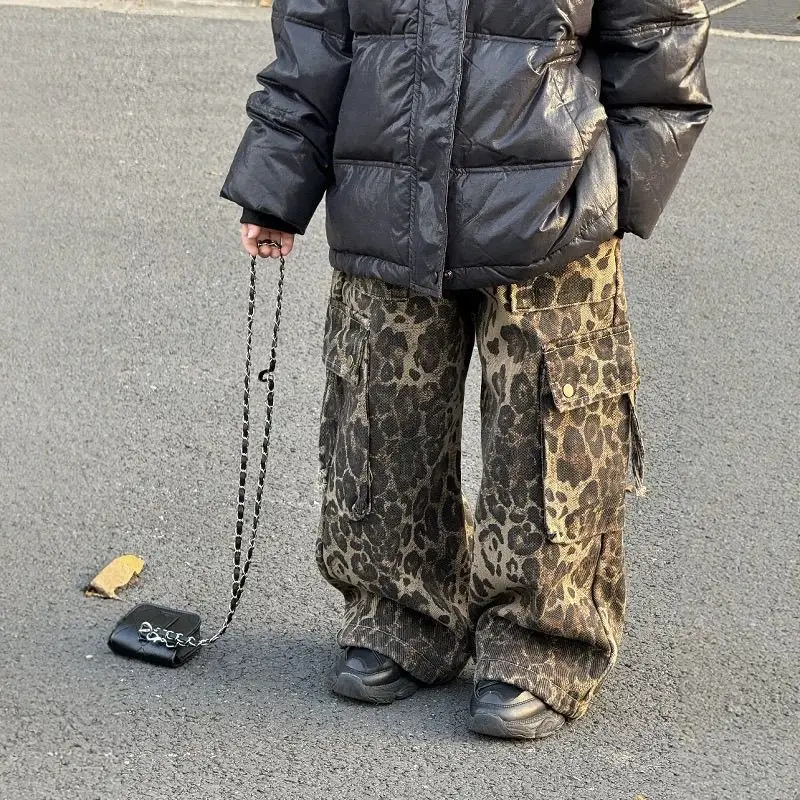 Boys 2025 Spring and Autumn New Work Pants Children Baby Personality Handsome Leopard Pattern Trendy Pants Loose