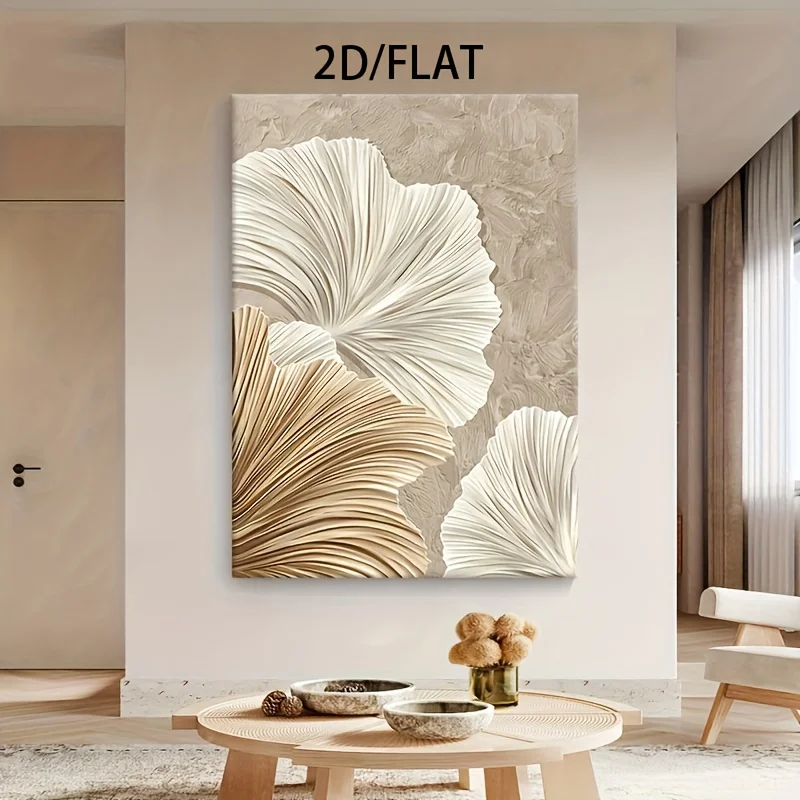 Frameless Canvas Poster in 2D/Flat Style, Featuring Scandinavian Design, Creamy Tones, Modern Minimalism, Ideal for a Sofa Backd