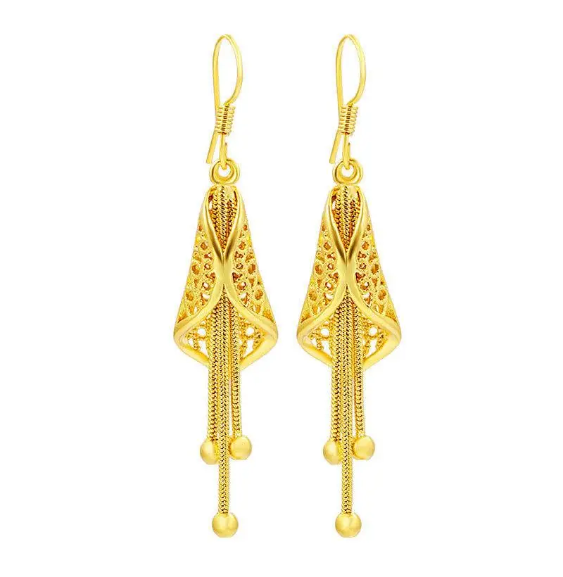 HOYON-pendientes de tuerca con gancho curvo para mujer, color oro puro de 24k, joyería de boda para madre, pendientes de moda que no se decoloran,