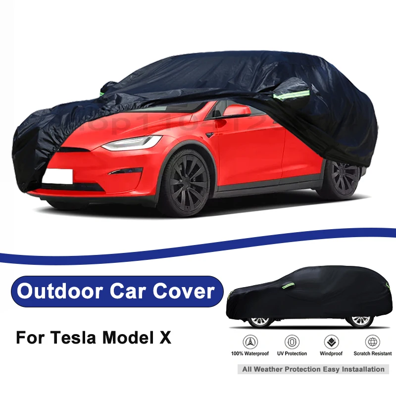 

Outdoor Full Car Cover For Tesla Model X with Reflective Strips Waterproof Snowproof Dustproof UV Protection Auto Accessories