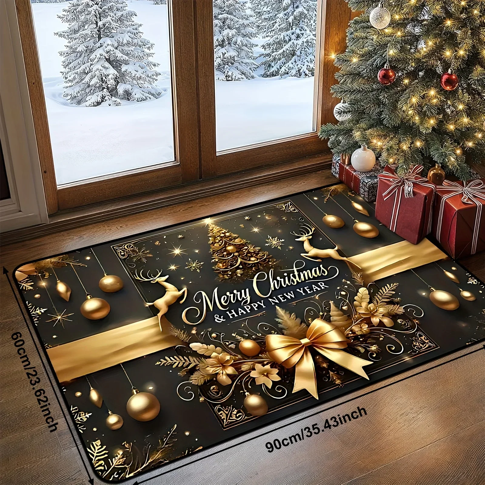 VIKAMA Christmas Doormat Non‑Slip Washable Front Door Rug Indoor Outdoor Xmas Elk Ball Ornament Holiday Mat Durable