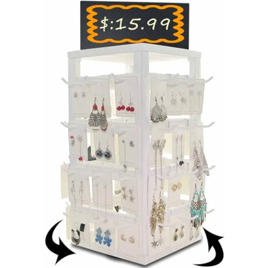 

Wooden rotating Jewelry Display Stand with Removable 48 Hooks advertising board For Earring Cards necklace bracelet Keychain Je