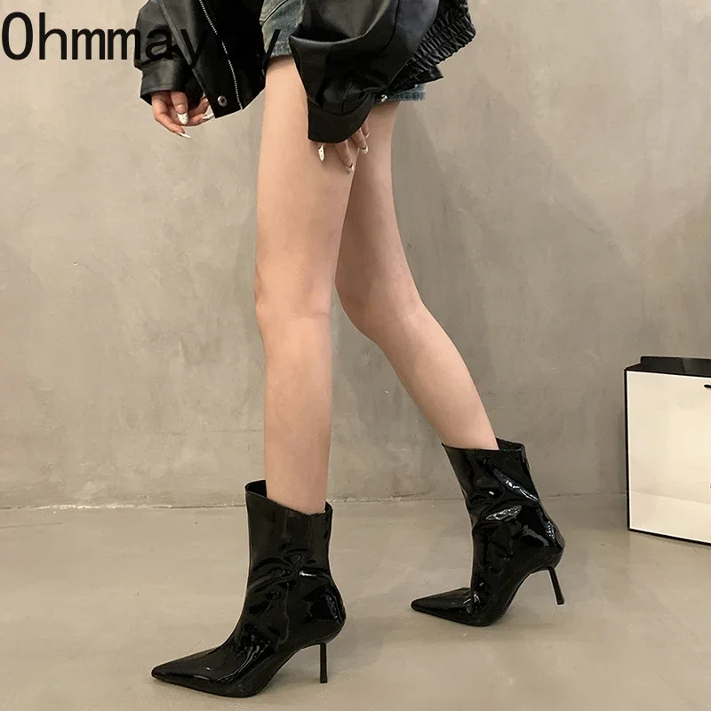 Spring Autumn Slip On Women Ankle Boots Fashion Pointed Toe Short Booties Designer High Heels Botas De Mujer