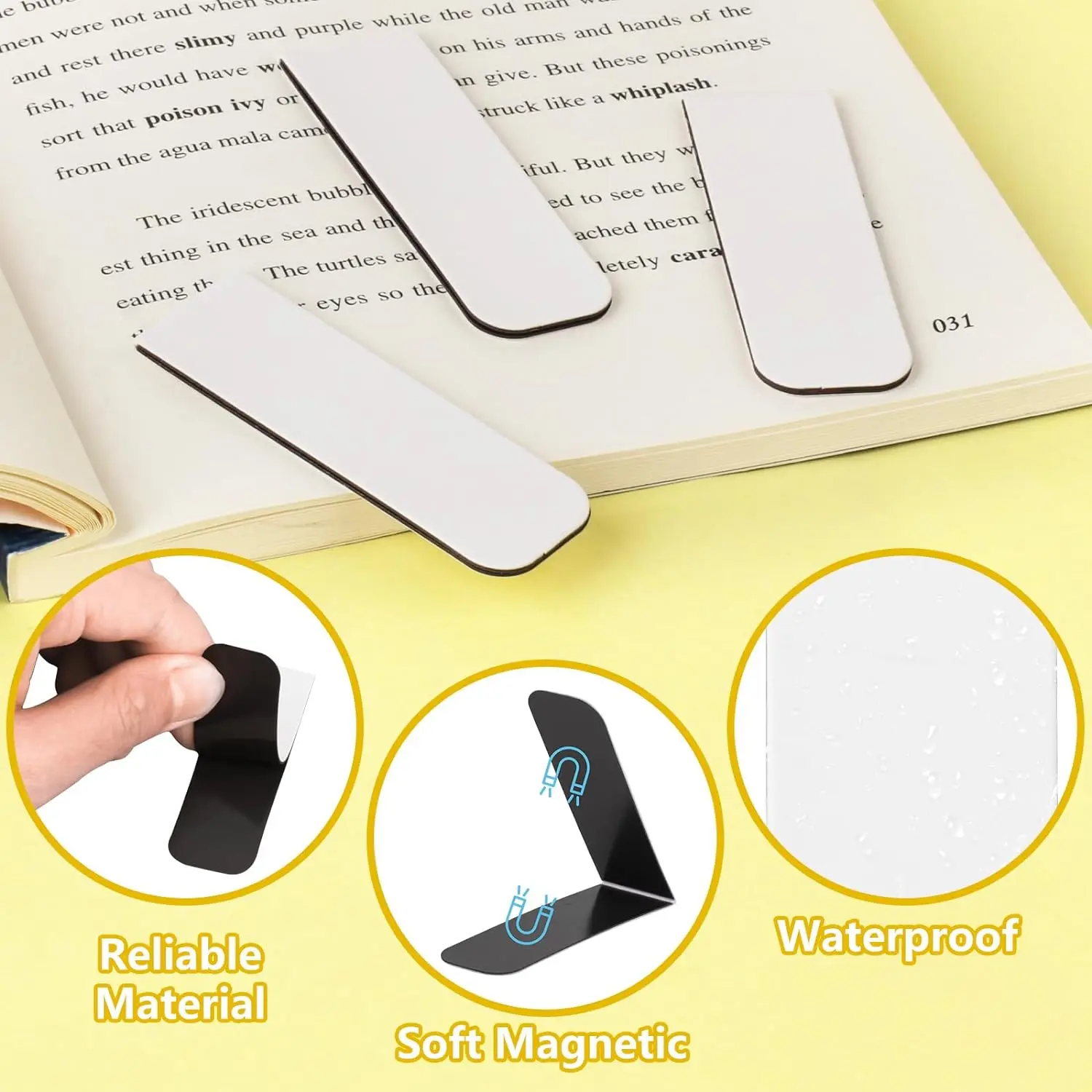 10/15PCS White Magnetic Bookmark DIY Book Marker Clip Sublimation Bookmarks, Magnetic Page Markers Clips for Booker Lover