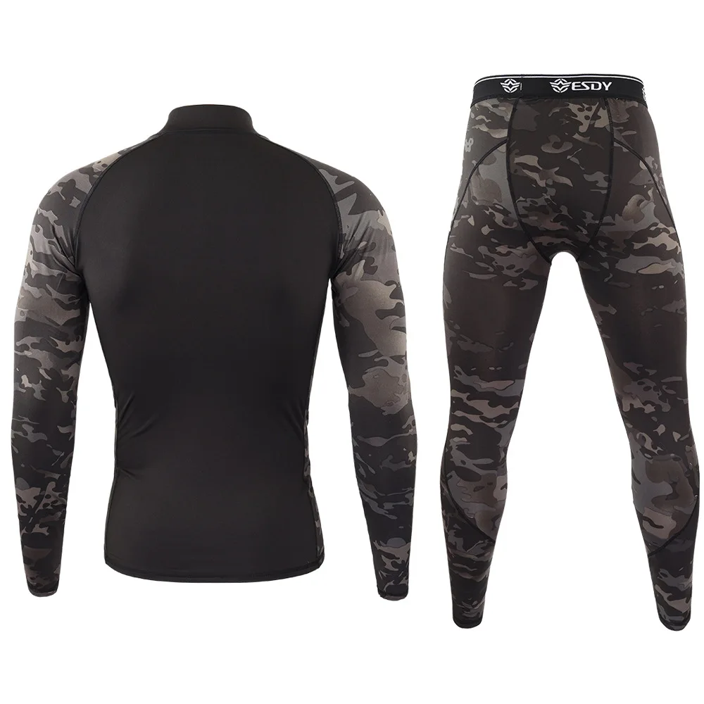 Winter Camouflage Men\'s Thermal Underwear Suit Elastic Quick Drying Warm Underwear Sets Outdoor Sport Long Johns A2F173C