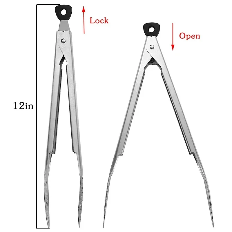 18/8 Stainless Steel Kitchen Tongs for Cooking, 12-Inch Metal BBQ Grill Tongs with Lock, Kitchen Gadgets