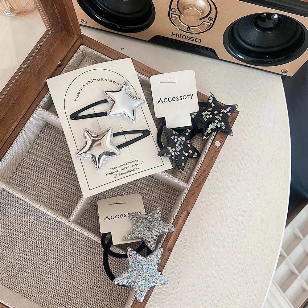 Children Hair Accessories Five Pointed Star BB Clips Sweet Cute Do Not Damage Hair Bangs Hairpins Silver Star Broken Hair Clip
