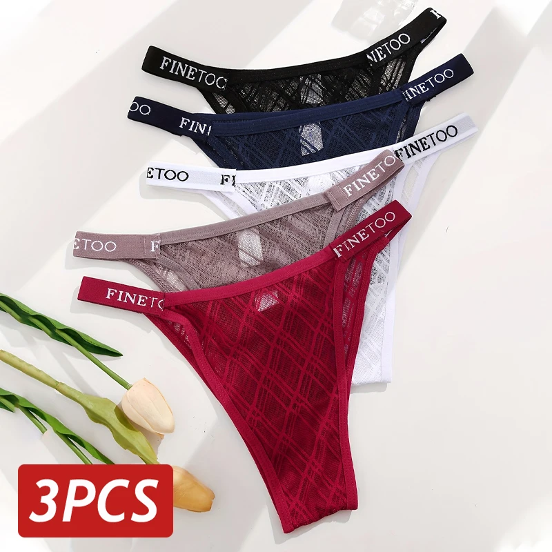 3PCS/Set Sexy Lace Panties Women Low Rise Transparent Brazilian Panties Elastic Waist English Letter Perspective Underwear Soft