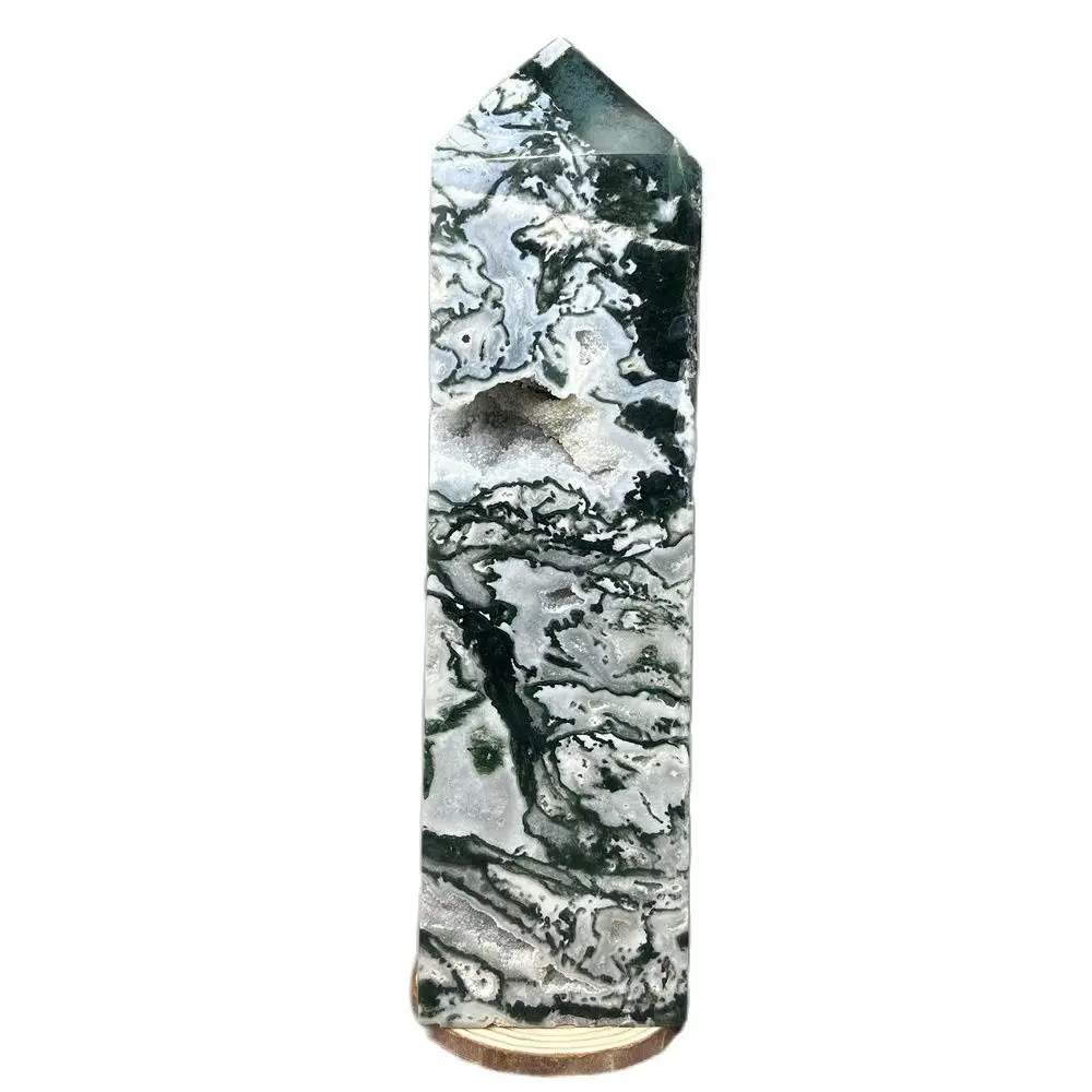 

Large Natural Geode Moss Agate Tower Fairy Decoration Obelisk Room Decoration Decorated with Voodoo altar Prayer Stone Healing