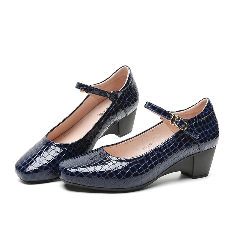 Plaid Slip-on Patent Leather Black Medium Heels Ladies Lolita Mary Jane Shoes Comfortable Women's Shoe Pumps Moccasin Woman Boat