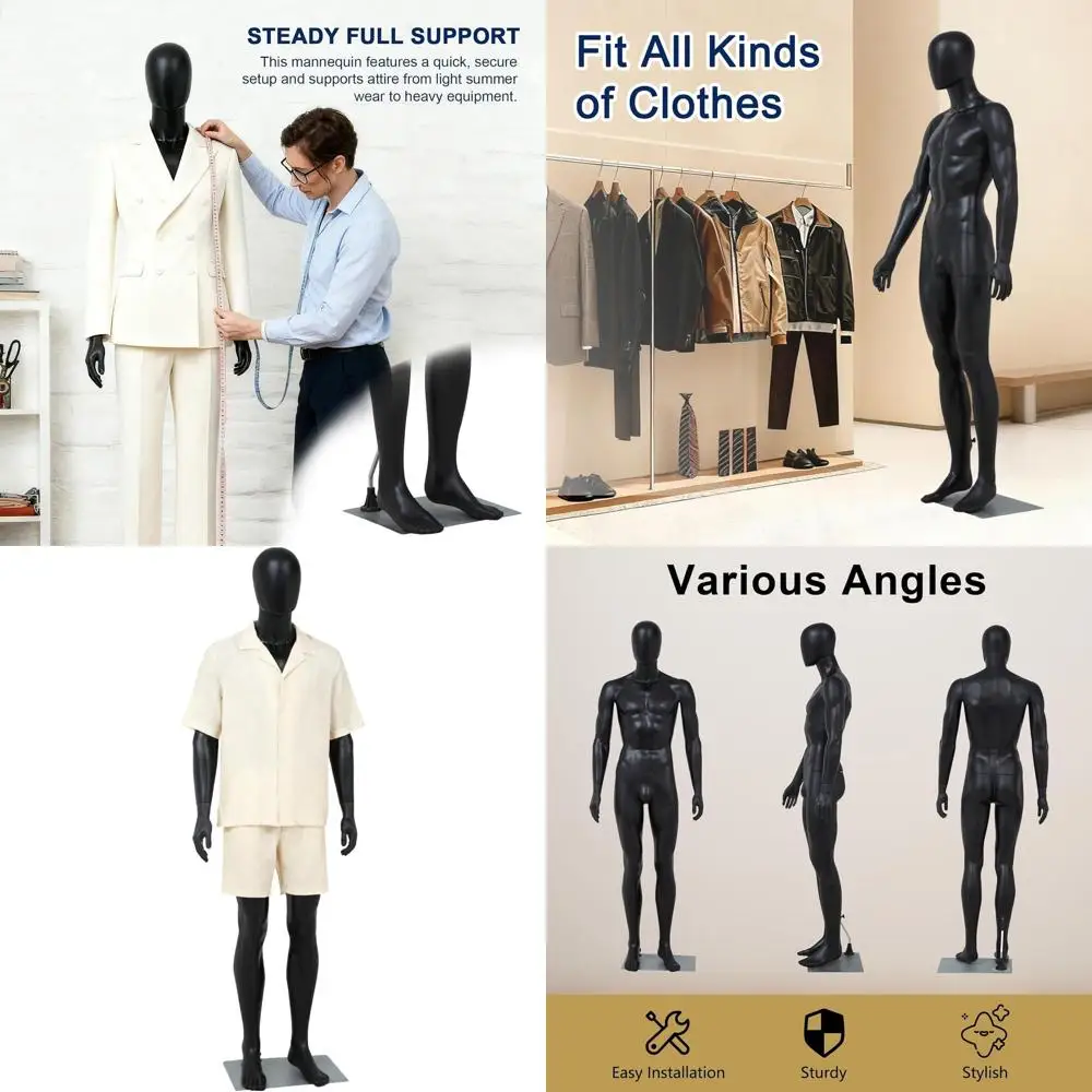 

Full Body Male Mannequin, 72.8 Adjustable Stand, Metal Base, Ideal for Shirt Display in Retail Shops, Black