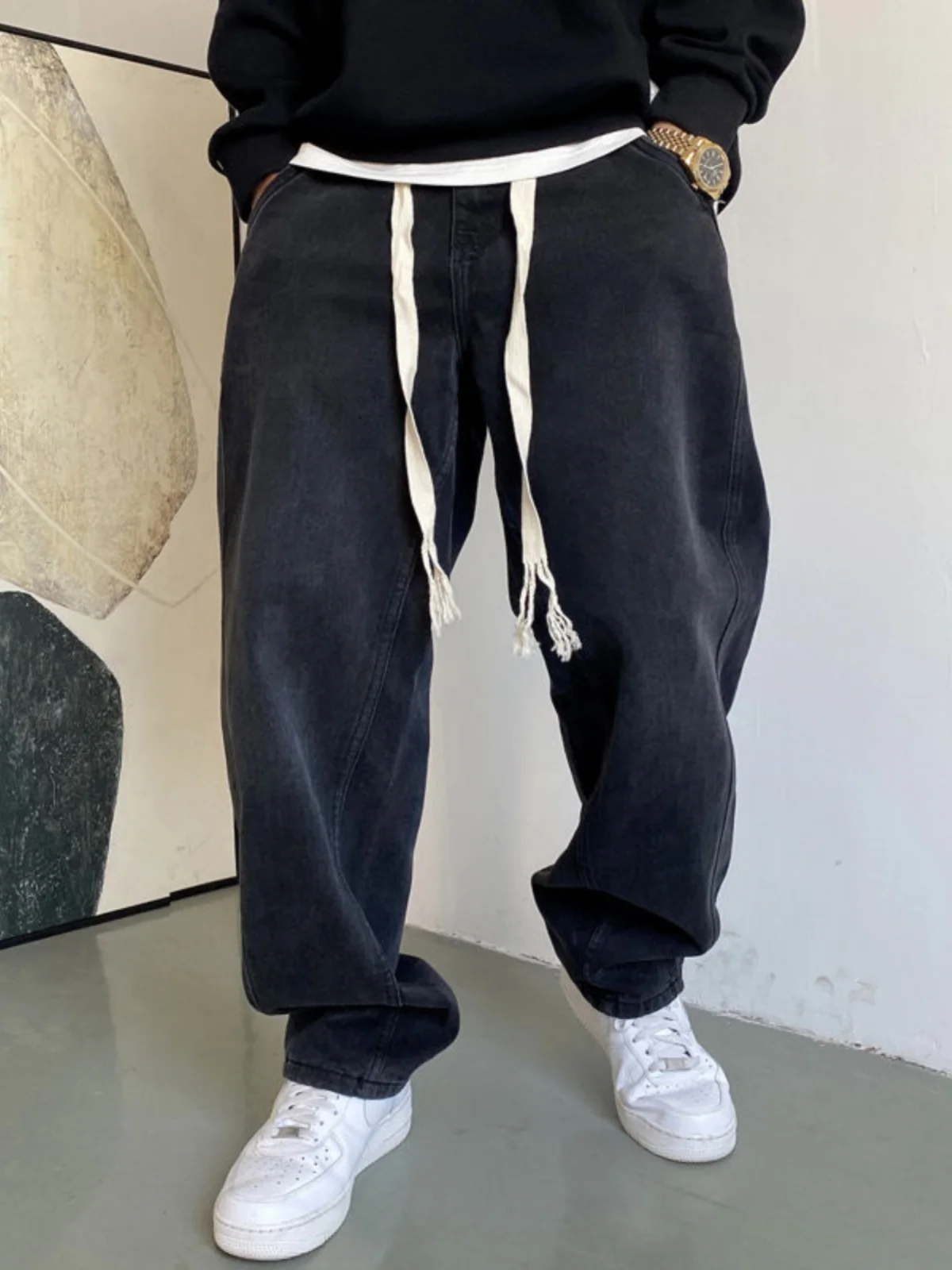 

plus Size 300 Pounds American Casual Straight Leg Jeans Men 2026 Spring Autumn Loose Versatile Drawstring Cool Wide Leg Pants