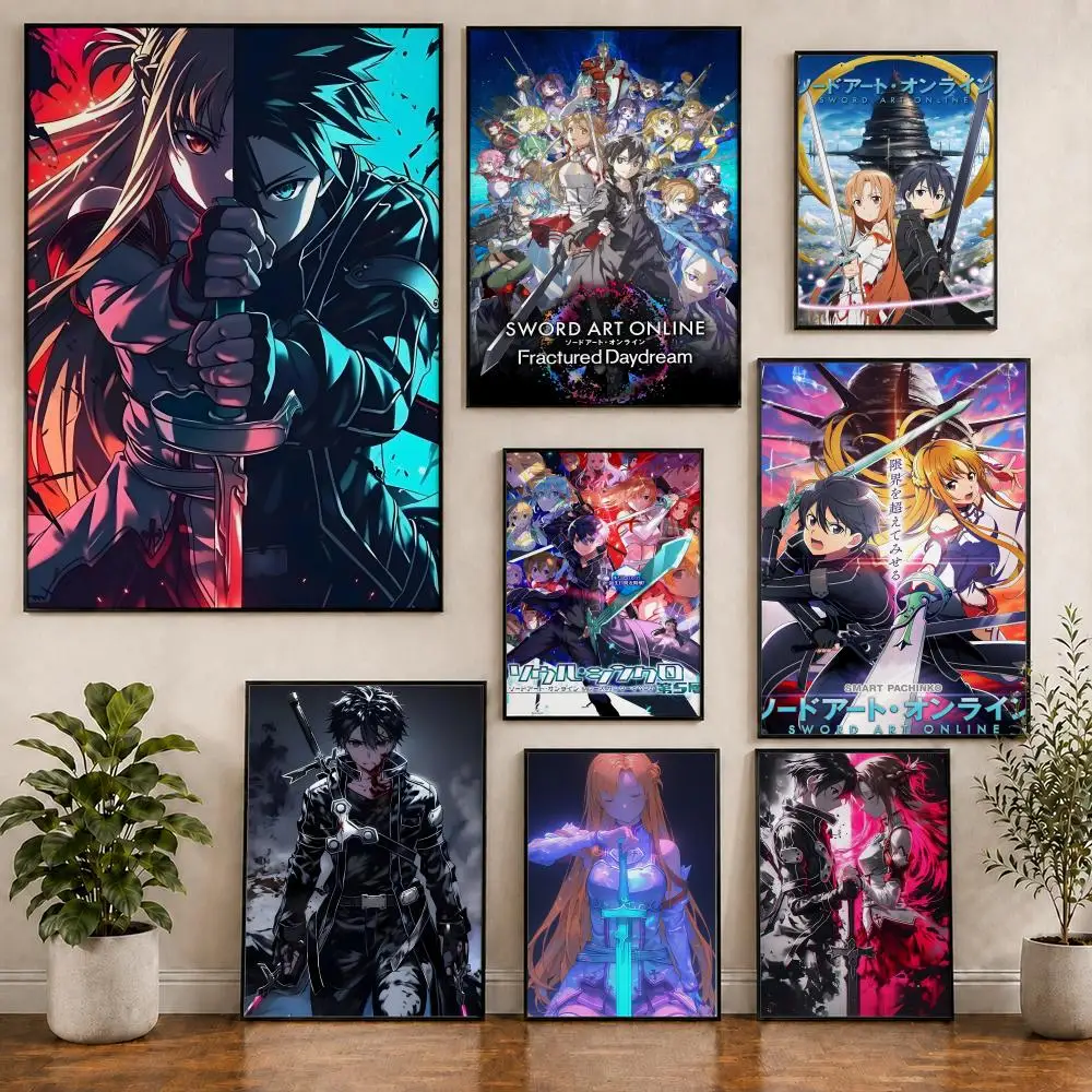 Anime Sword Art Online Kirito Asuna Poster PVC HD Abzieh- und Aufkleb-Poster Modernes Poster für Zuhause, Büro, Wohnzimmer, Esszimmer, Wanddekoration