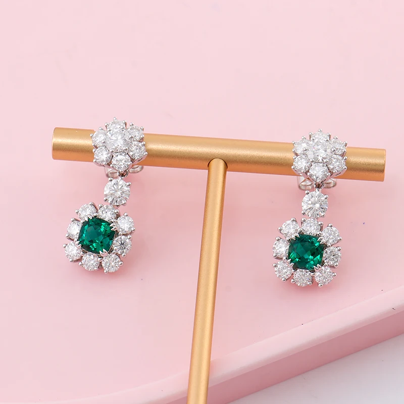 Provence jewelry 14K/18K gold cushion cut zambia lab emerald stud earrings for women luxury flower diamond earring Birthday Gift