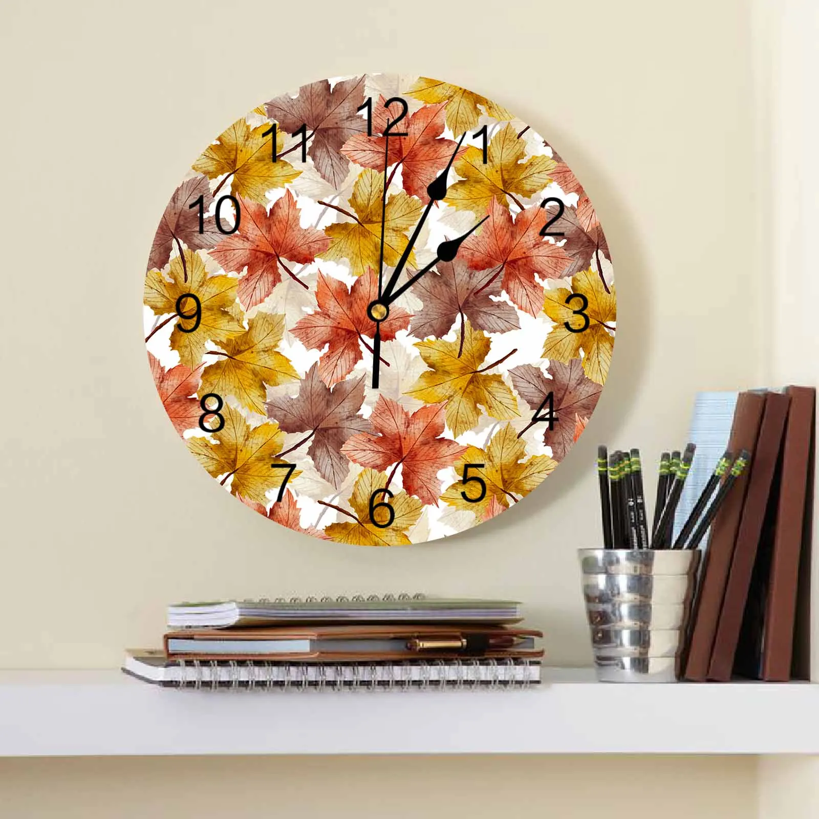 Autumn Maple Leaf Falling Leaves Wall Clock Large Modern Kitchen Dinning Round Wall Clocks Bedroom Silent Hanging Watch