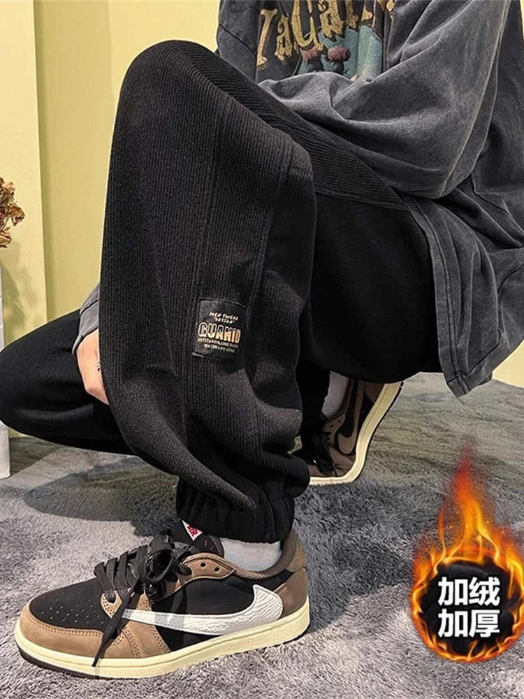 

Мужские вельветовые спортивные брюки Thiened Fce с манжетами, осенне-зимние, винтажные, утепленные, длинные