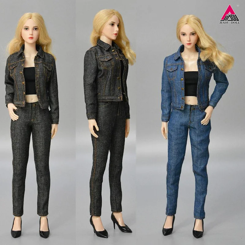 

SGTOYS S-019 1/6 Denim Suit Lapel Long Sleeve Top Pants High Heels Casual Clothes Model Fit 12inch Female Soldier Action Figure