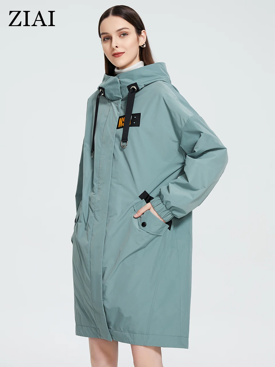 ZIAI 2022 Women's spring jacket Woman Trench Coat women zipper Waterproof Raincoat Outerwear Long casual Solid Windbreaker 9741