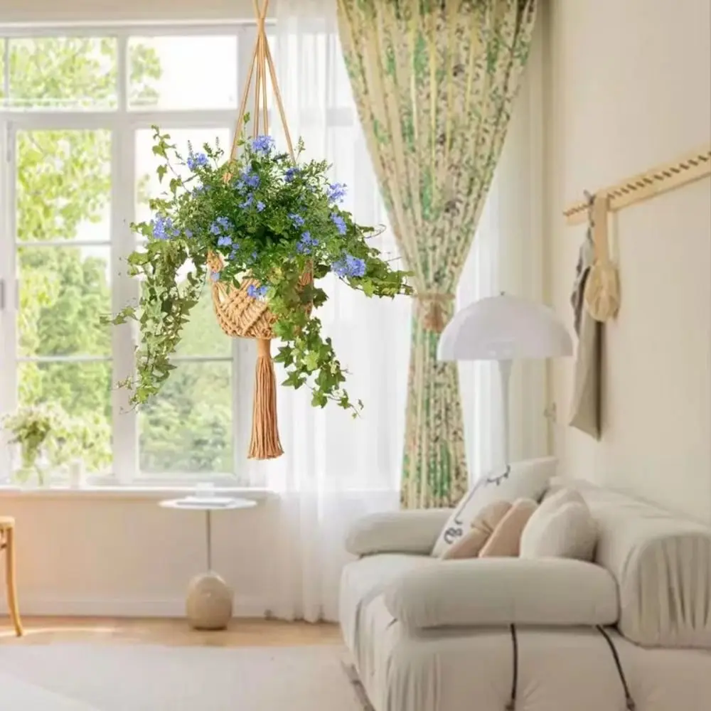 New Boho Plant Hanger Cotton Rope Woven Macrame Hanging Basket with Net Pouch Flower Pot for Indoor Outdoor Hanging Succulents