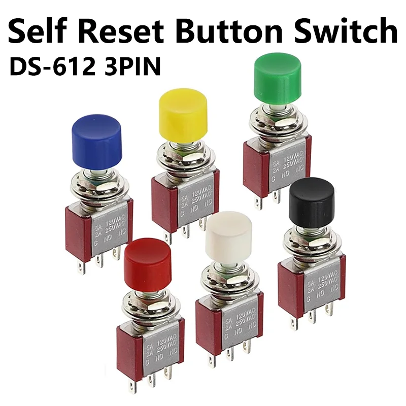 5/20/100PCS 6MM 3Pin C-NO-NC DS-612 Mini Momentary Automatic Return Push Button Switch ON-(ON) 2A250VAC/5A120VAC toggle switch