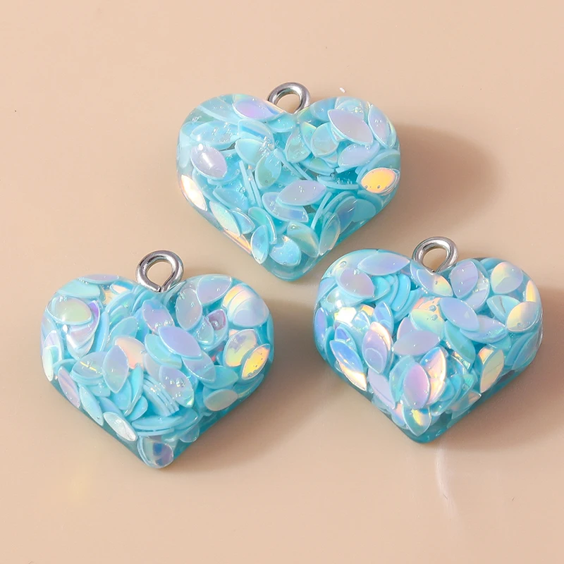 10pcs 18*19mm Kawaii Resin Glitter Heart Charms for Earring Bracelet Necklace Pendants Handmade DIY Jewelry Making Accessories