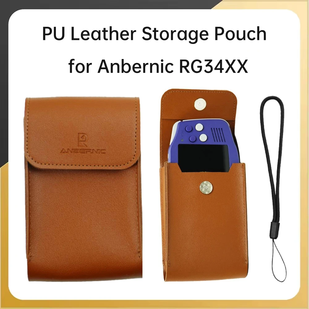 

For ANBERNIC RG34XX Console Carrying Bag Portable Travel Pouch with Lanyard Waterproof PU Leather Storage Bag Gaming Accessories