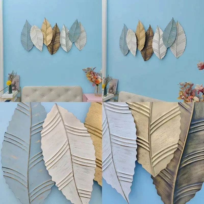 Modern 3D Metal Wall Art Colored Leaves Home Living Room Decoration