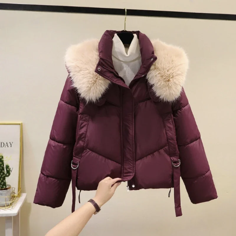 Warm Feather Stitching Casual Women's Down Jacket Fashion Korean Solid Long Sleeve Zipper Loose Large Size Winter Clothes Women