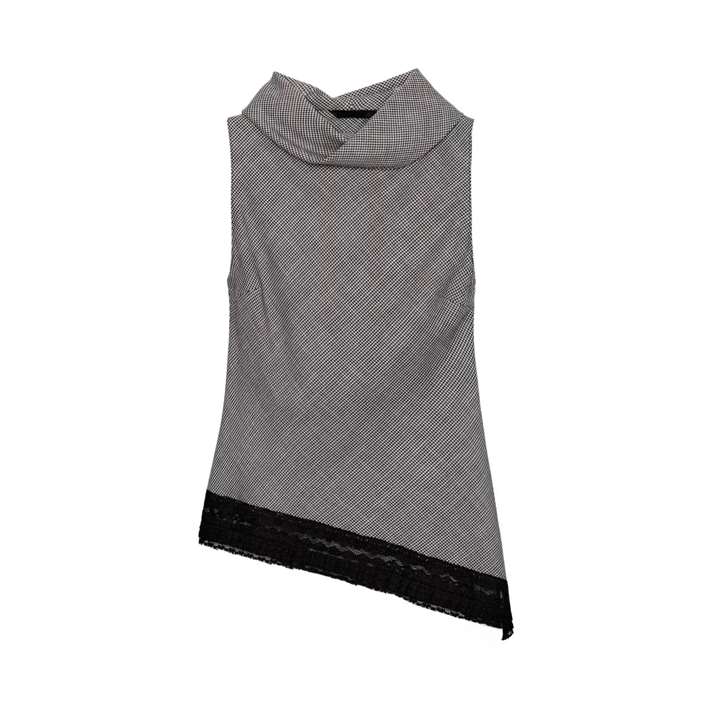 Spring Summer Women's Lace Top Asymmetric Hem Tweed Pattern Side Slit Draping Neckline Elegant Slim Fit Short Outerwear
