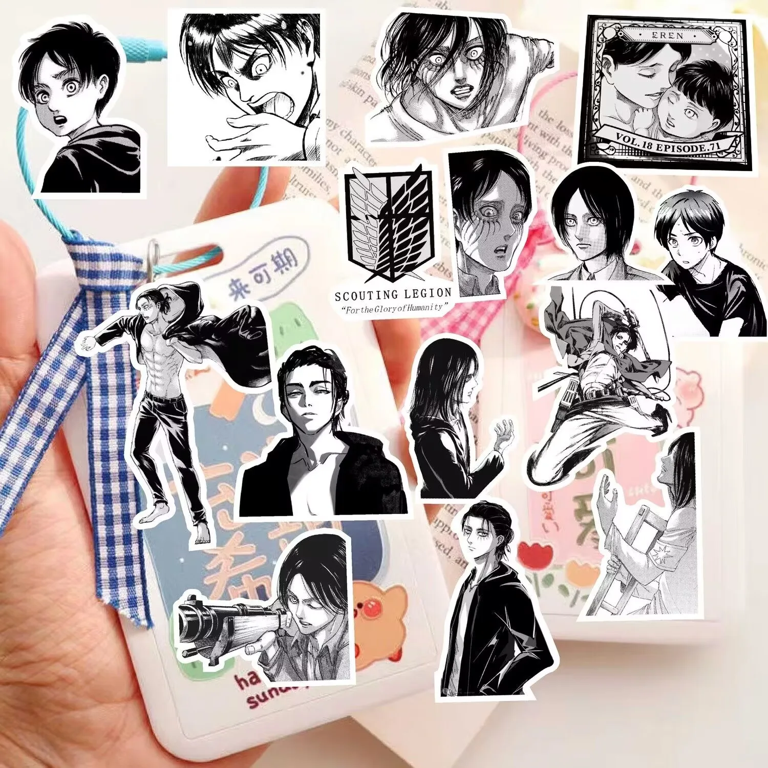 ملصق "إرين ييغر" "الهجوم على العمالقة" ملصقات جراب هاتف محمولة يابانية محيطية من الرسوم المتحركة ليفي ميكاسا