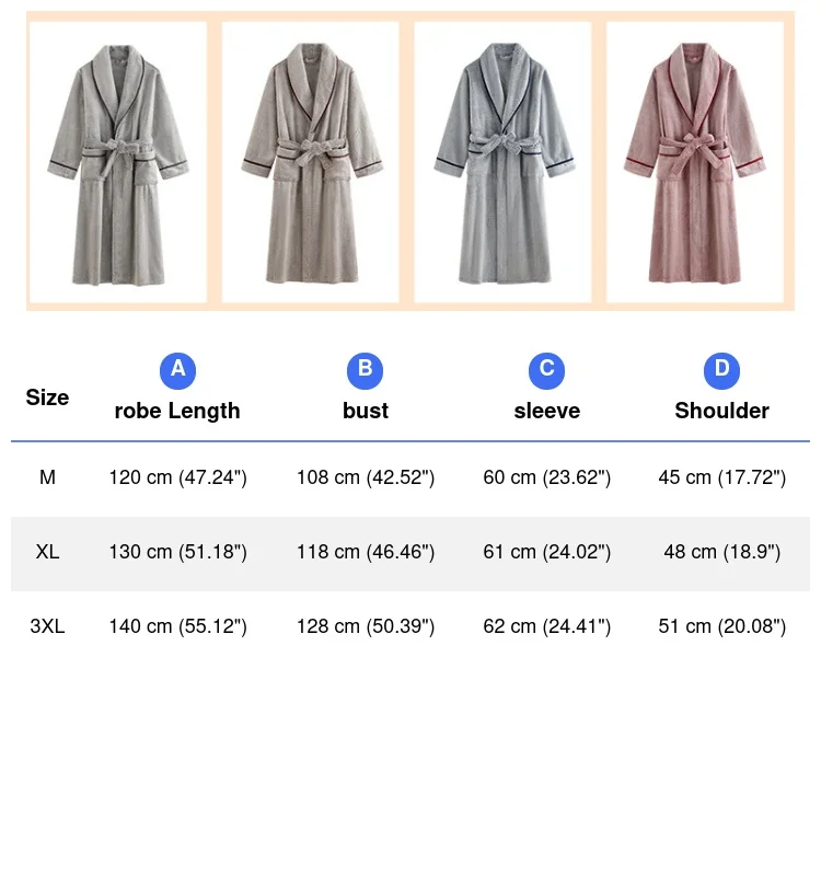 Men's Sleepwear Warm Thick Kimono Gown Peignoir Shower Bathrobe Couple Nightgown Loose Intimate Lingerie Pajamas Loungewear