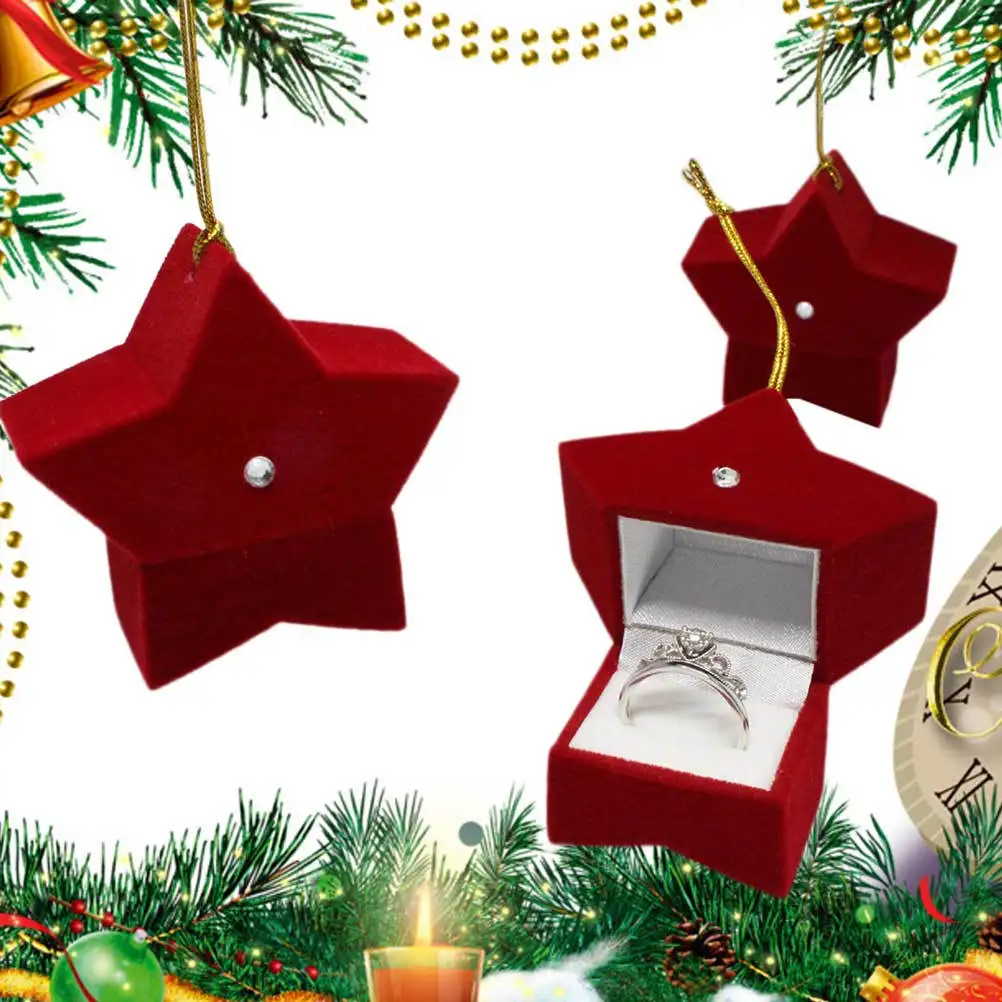 3Pcs Red Christmas Jewelry Box Durable Five-Pointed Star Design Jewelry Case Storage Organizer Xmas Gift Xmas Box
