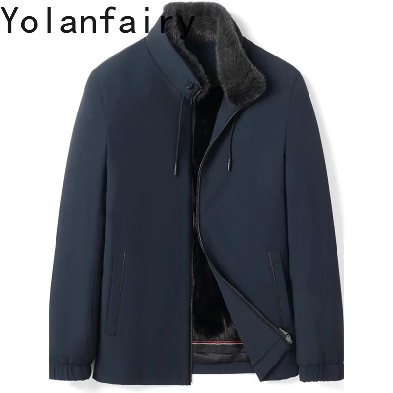

YOLANFAIRY New Fashion Natural Fur Parka Man Winter High-end Whole Mink Fur Liner Fur Coat Men Real Stand Collar Warm Parkas