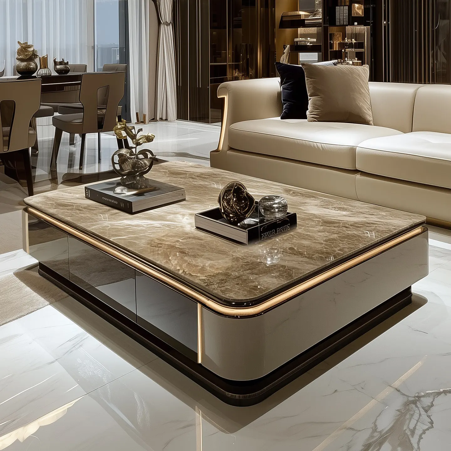 Modern light luxury solid wood coffee table living room household high-end atmospheric microcrystalline stone tea table large ap