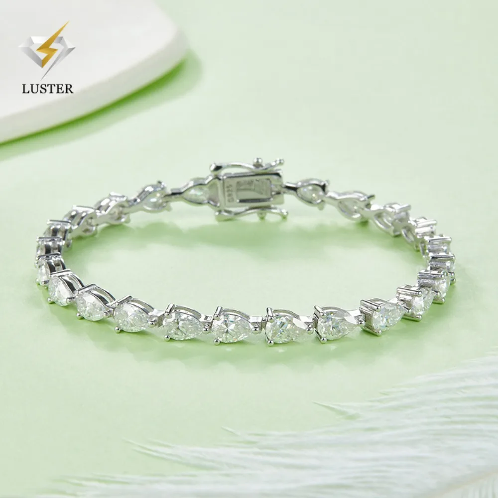 LUSTER Moissanite Tennis  Bracelet  D Color 925 Sterling Silver 18K White Gold Plated Diamond Test Passed Jewelry Gift for Women