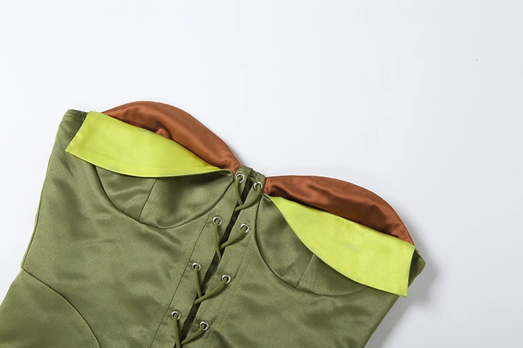 Weird Puss Sexy 2-teiliges Set für Damen, Farbblock-Design, gerafftes Satin-Tanktop mit Reißverschluss + Shorts mit Quasten-Patchwork und Pailletten, Hottie Street Suit – Detail 8