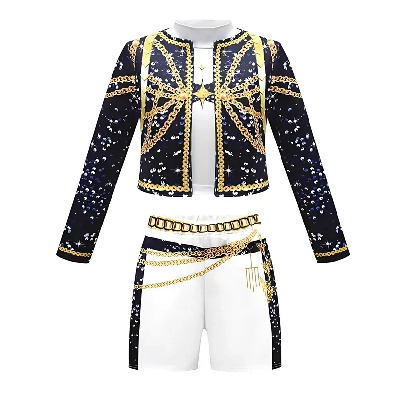 Costume coréen tendance pour adolescents, idéal pour Halloween, déguisement de cosplay, costume noir brillant pour spectacle, costume d'anime pour Halloween