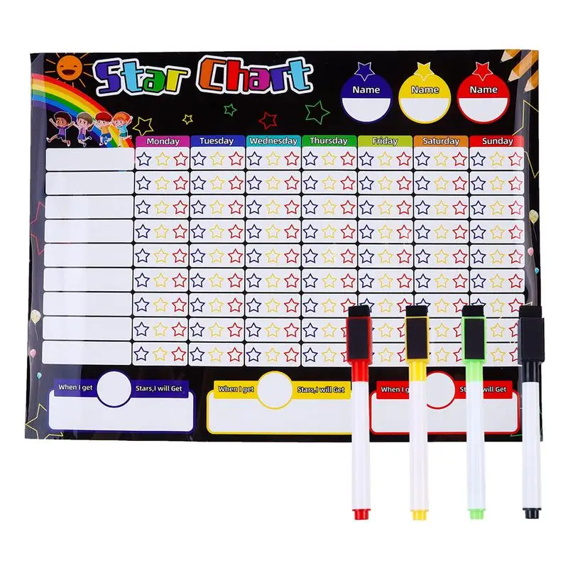 Gráfico de tarefas de geladeira comportamento de recompensa magnética quadro branco de geladeira gráfico de tarefas de crianças estrelas gráfico de recompensa gráficos de tarefas de geladeira