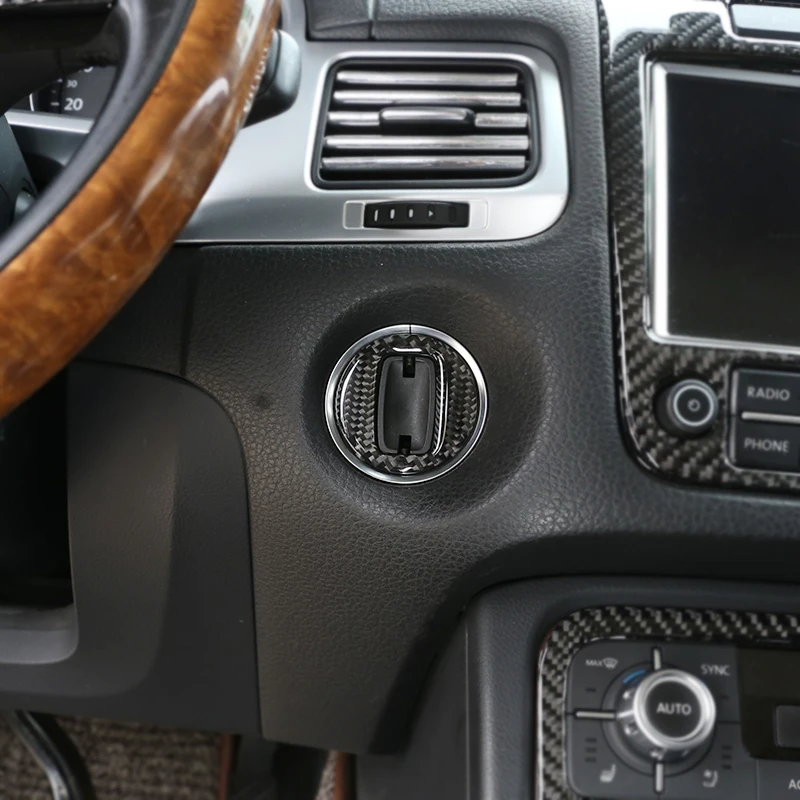 Car Carbon Fiber Interior  Ignition Switch Keyhole Button Cover Trim 3D Sticker  Accessories For Volkswagen Touareg 2011-2018