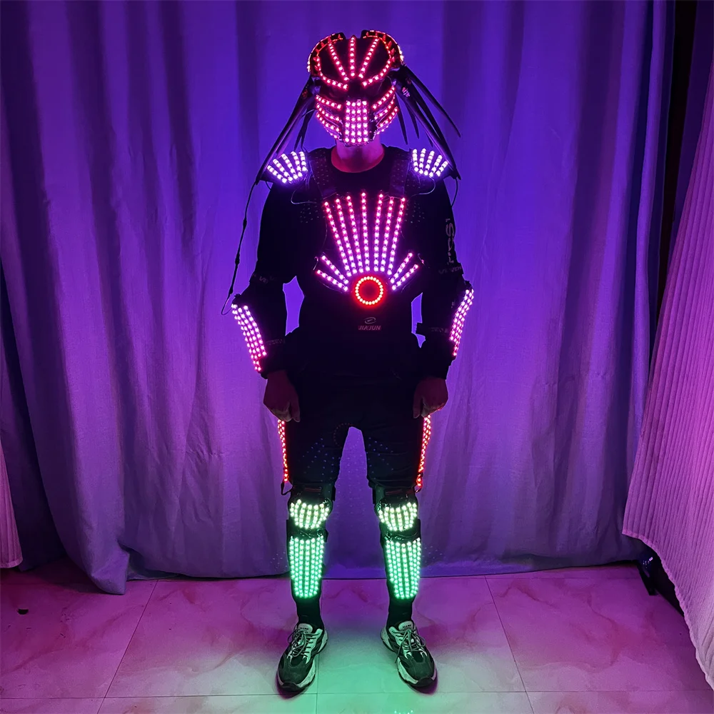 Cool Full Color LED Light Robot Costume Jacket Helmet Bar DJ Music Festivals Laser Gloves Helmet Luminous Suit Jacket Clothing